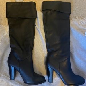Black Leather Knee High Boots